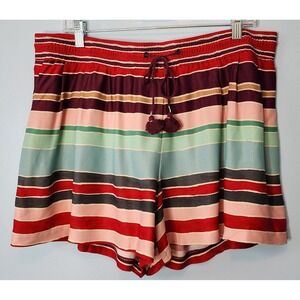 LOFT Ann Taylor Cabana Fluid Striped Tassel Drawstring Shorts Womens Large